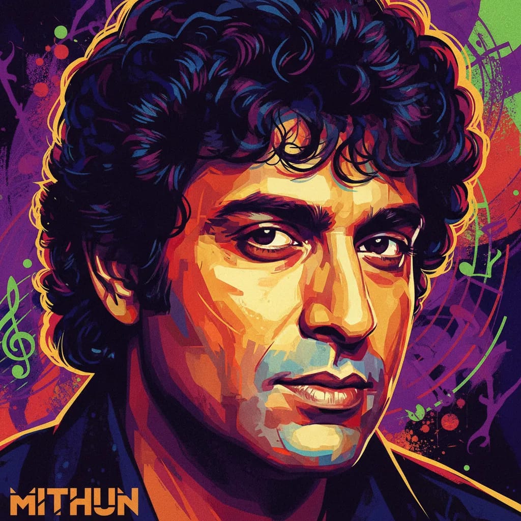 Artistic portrait of Mithun Chakraborty